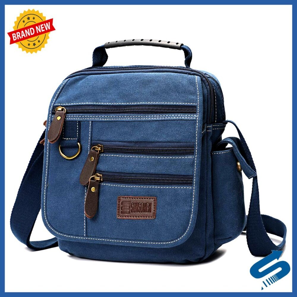 Canvas Messenger Bag Crossbody Work Bag Vintage Multi-Function 12 Pockets